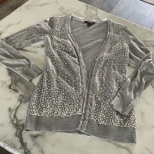 White House Black Market Grey Cardigan Sequins